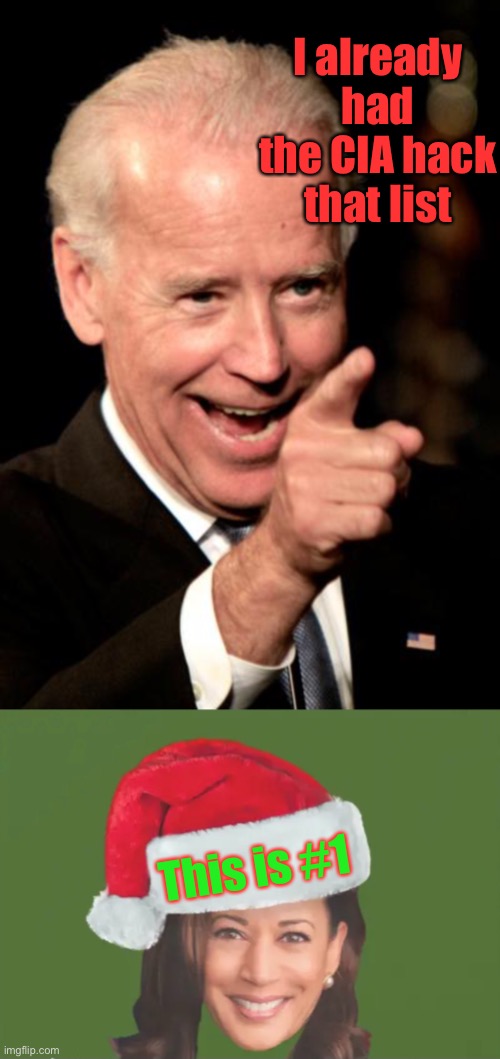 I already had the CIA hack that list This is #1 | image tagged in memes,smilin biden | made w/ Imgflip meme maker