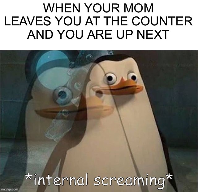 This used to happen to me when I was little ;) | WHEN YOUR MOM LEAVES YOU AT THE COUNTER AND YOU ARE UP NEXT | image tagged in private internal screaming,memes,funny,relatable memes,relatable,lmao | made w/ Imgflip meme maker