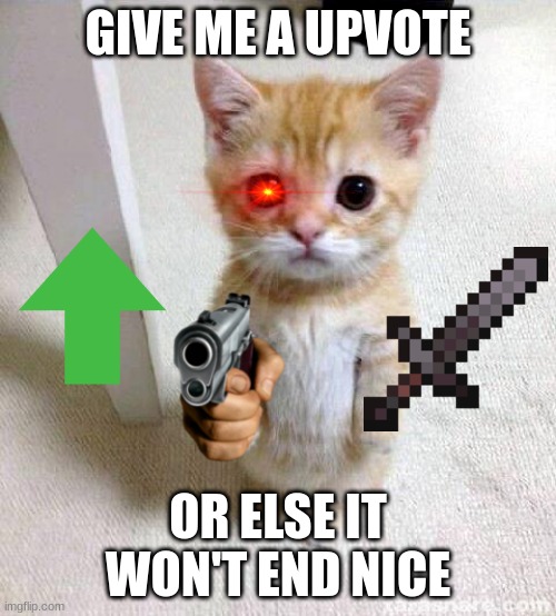 Cute Cat | GIVE ME A UPVOTE; OR ELSE IT WON'T END NICE | image tagged in memes,cute cat,joke | made w/ Imgflip meme maker