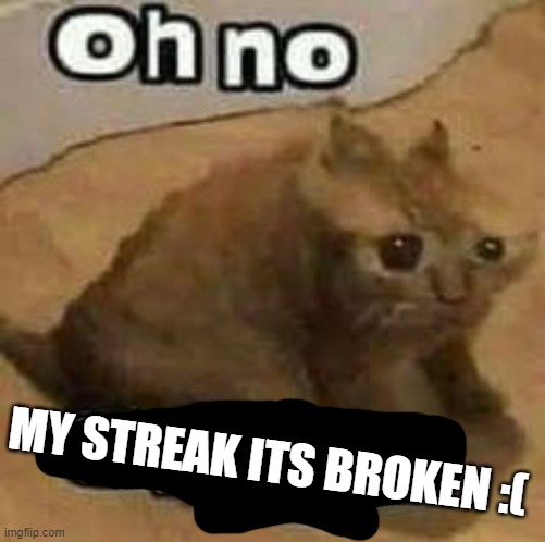 Yall are mean :{ | MY STREAK ITS BROKEN :( | image tagged in oh no cringe | made w/ Imgflip meme maker