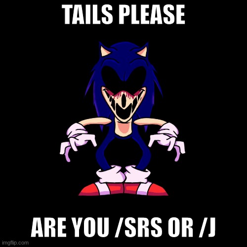 TAILS PLEASE | TAILS PLEASE; ARE YOU /SRS OR /J | image tagged in sonic exe says | made w/ Imgflip meme maker