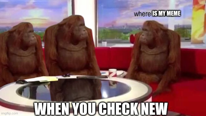 where | IS MY MEME; WHEN YOU CHECK NEW | image tagged in where banana | made w/ Imgflip meme maker
