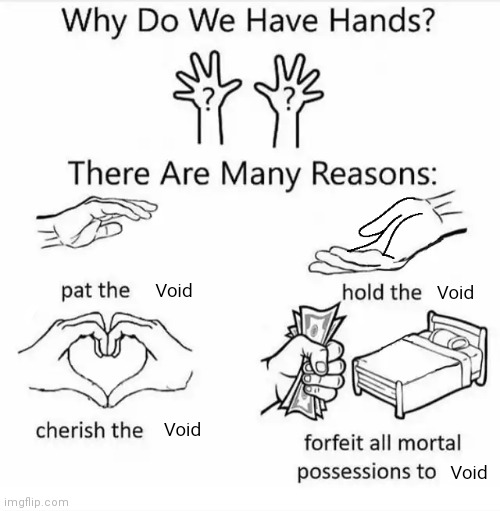 Why do we have hands? (all blank) |  Void; Void; Void; Void | image tagged in why do we have hands all blank | made w/ Imgflip meme maker