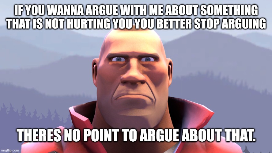 soldier | IF YOU WANNA ARGUE WITH ME ABOUT SOMETHING THAT IS NOT HURTING YOU YOU BETTER STOP ARGUING; THERES NO POINT TO ARGUE ABOUT THAT. | image tagged in soldier | made w/ Imgflip meme maker