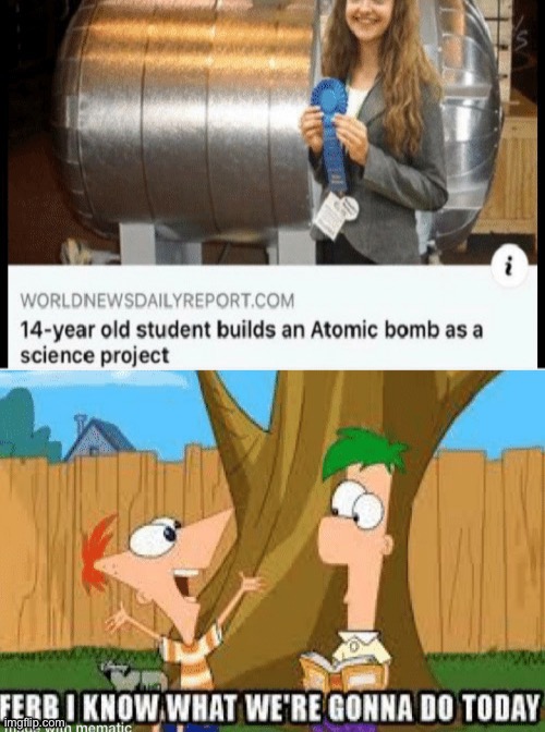 *realizes that they could have won the space race* | image tagged in dark humor,memes,funny,funny memes,funny meme,phineas and ferb | made w/ Imgflip meme maker