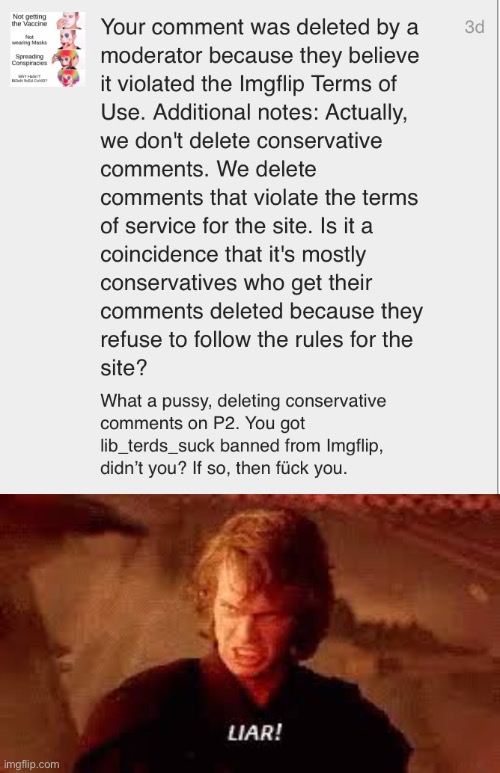 P2 actually decided to permanently ban me | image tagged in anakin liar,liberal hypocrisy,politics,oh wow are you actually reading these tags | made w/ Imgflip meme maker
