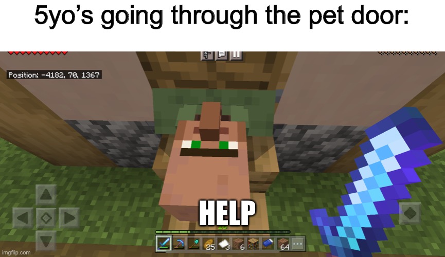 You’ve done this | 5yo’s going through the pet door:; HELP | image tagged in minecraft villagers | made w/ Imgflip meme maker