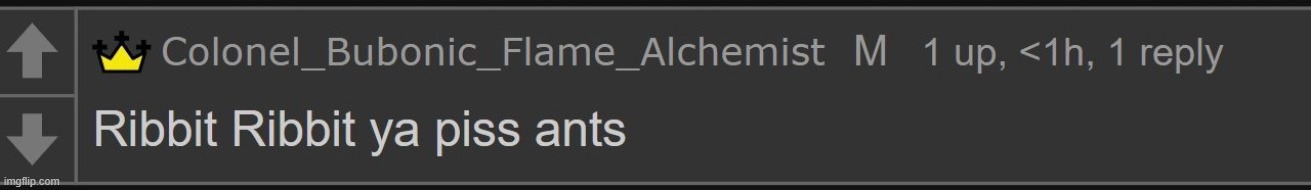 Ribbit Ribbit ya piss ants | image tagged in ribbit ribbit ya piss ants | made w/ Imgflip meme maker