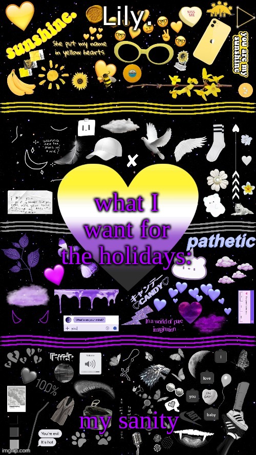 non-binary temp (thanks yachi) | what I want for the holidays:; my sanity | image tagged in non-binary temp thanks yachi | made w/ Imgflip meme maker