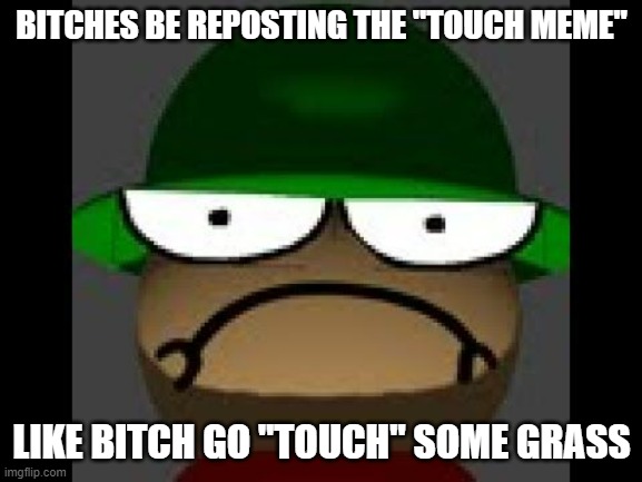 Angy Bambi | BITCHES BE REPOSTING THE "TOUCH MEME"; LIKE BITCH GO "TOUCH" SOME GRASS | image tagged in angy bambi | made w/ Imgflip meme maker