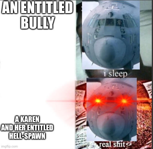 Real shat | AN ENTITLED  BULLY; A KAREN AND HER ENTITLED HELL-SPAWN | image tagged in real shat | made w/ Imgflip meme maker