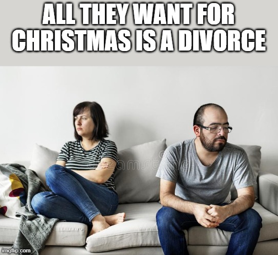 Christmas Divorce |  ALL THEY WANT FOR CHRISTMAS IS A DIVORCE | image tagged in christmas,christmas memes,divorce,funny,funny memes,memes | made w/ Imgflip meme maker