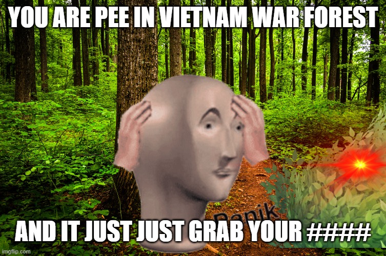 YOU ARE PEE IN VIETNAM WAR FOREST; AND IT JUST JUST GRAB YOUR #### | image tagged in vietnam | made w/ Imgflip meme maker