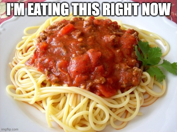 Spaghetti  | I'M EATING THIS RIGHT NOW | image tagged in spaghetti | made w/ Imgflip meme maker