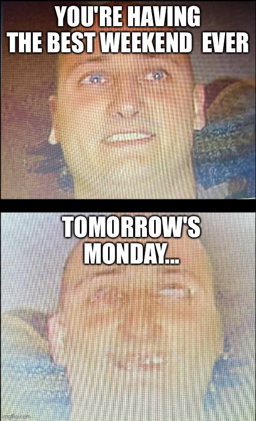 it do be like that tho | YOU'RE HAVING THE BEST WEEKEND  EVER; TOMORROW'S MONDAY... | image tagged in when you realise | made w/ Imgflip meme maker