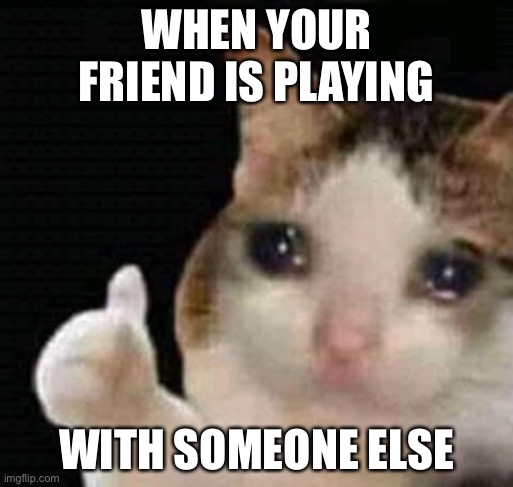 Has this happened to anyone else | WHEN YOUR FRIEND IS PLAYING; WITH SOMEONE ELSE | image tagged in sad thumbs up cat | made w/ Imgflip meme maker