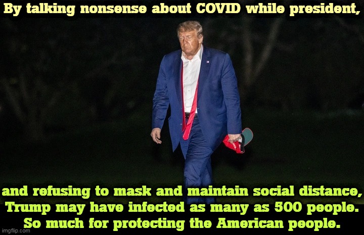 Typhoid Mary in the White House. | By talking nonsense about COVID while president, and refusing to mask and maintain social distance,
Trump may have infected as many as 500 people.
So much for protecting the American people. | image tagged in trump tulsa big fat loser defeat,trump,disease,covid-19,idiot | made w/ Imgflip meme maker
