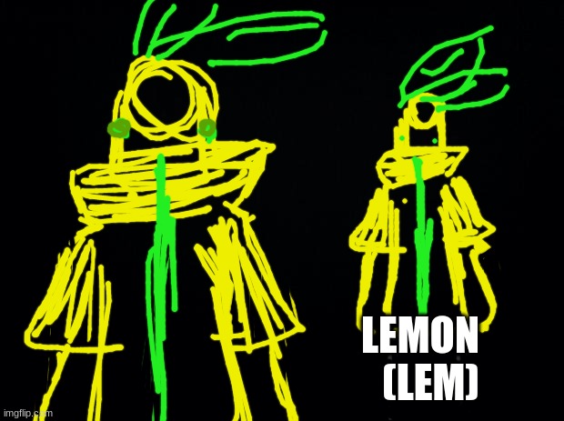 tangerine but lemon :0 (new oc lol) | (LEM); LEMON | image tagged in black background | made w/ Imgflip meme maker