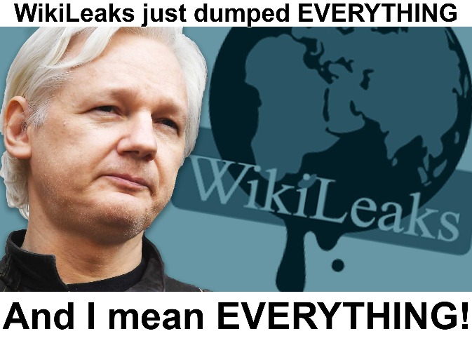 WikiLeaks just dumped EVERYTHING! | image tagged in wikileaks,julian assange,it sucks to be you,deep state,crooked hillary,government corruption | made w/ Imgflip meme maker