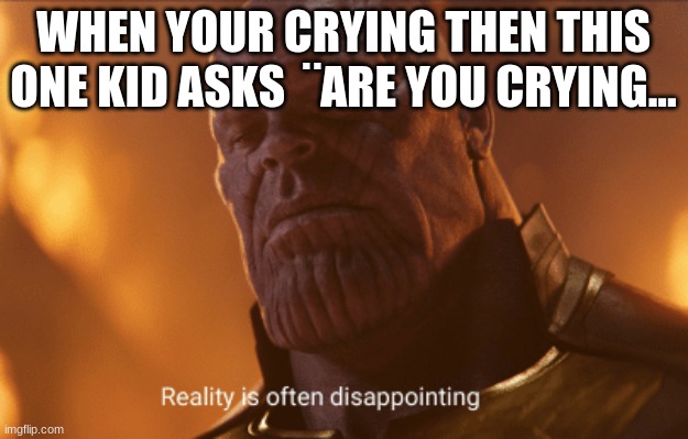 Reality is often dissapointing |  WHEN YOUR CRYING THEN THIS ONE KID ASKS  ¨ARE YOU CRYING... | image tagged in reality is often dissapointing | made w/ Imgflip meme maker