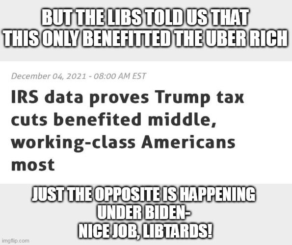 Cost of living? Who cares? No mOrE mEaN tWeeTS!!!! | BUT THE LIBS TOLD US THAT THIS ONLY BENEFITTED THE UBER RICH; JUST THE OPPOSITE IS HAPPENING 
UNDER BIDEN- 
NICE JOB, LIBTARDS! | image tagged in liberal logic,stupid liberals,election fraud,trump derangement syndrome | made w/ Imgflip meme maker