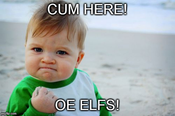 childen these days! | CUM HERE! OE ELFS! | image tagged in memes,success kid original,come here or else,random,weird,children be like | made w/ Imgflip meme maker