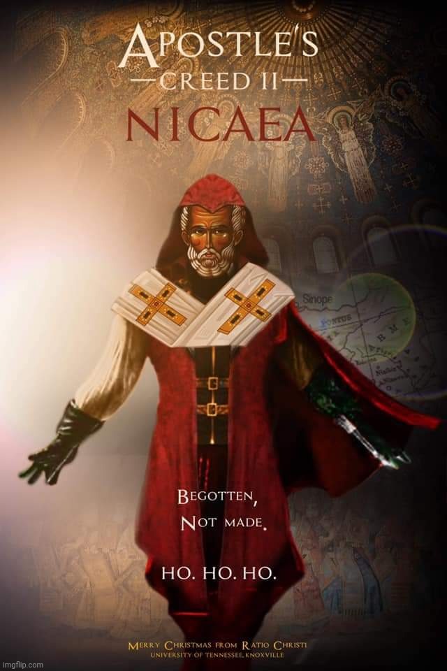 Happy Feast of St. Nicolas. The actual bishop who punched a heretic not the jolly St. Nick | made w/ Imgflip meme maker