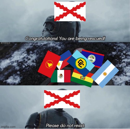 Spanish Colonization in a nutshell | image tagged in congratulations you are being rescued please do not resist | made w/ Imgflip meme maker