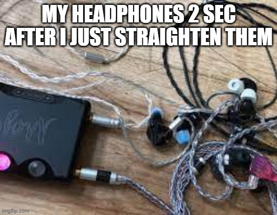 Haha curling go brrrr | MY HEADPHONES 2 SEC AFTER I JUST STRAIGHTEN THEM | made w/ Imgflip meme maker