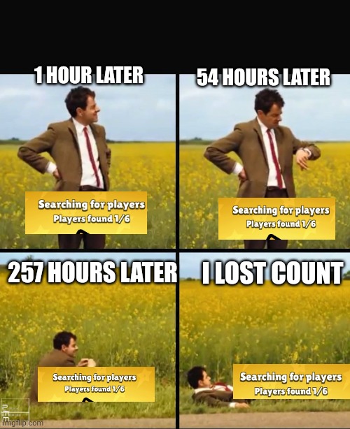 have u been in this situation before | 54 HOURS LATER; 1 HOUR LATER; 257 HOURS LATER; I LOST COUNT | image tagged in mr bean waiting,brawl stars | made w/ Imgflip meme maker