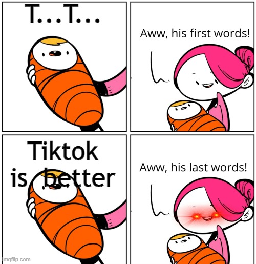 Aww, His Last Words | T...T... Tiktok is  better | image tagged in aww his last words | made w/ Imgflip meme maker