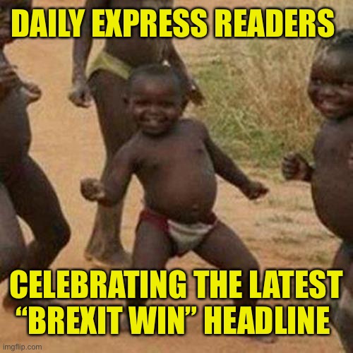 Winning! We’re a Third (world) Country now! | DAILY EXPRESS READERS; CELEBRATING THE LATEST “BREXIT WIN” HEADLINE | image tagged in third world success kid,brexit | made w/ Imgflip meme maker