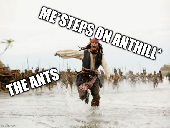 entz | ME*STEPS ON ANTHILL*; THE ANTS | image tagged in memes,jack sparrow being chased,ants | made w/ Imgflip meme maker