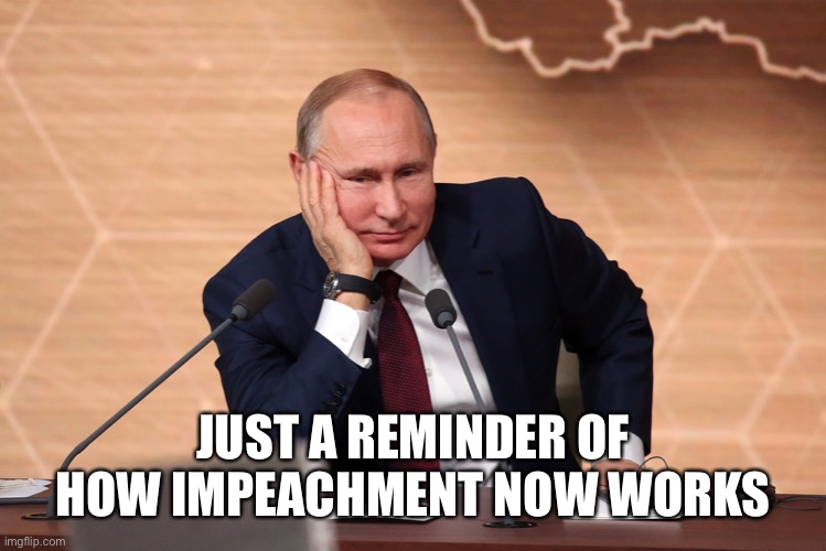 Here’s a reminder, so we can all get our ducks in a row and conduct ourselves in a more professional manner | JUST A REMINDER OF HOW IMPEACHMENT NOW WORKS | image tagged in putin meeting | made w/ Imgflip meme maker