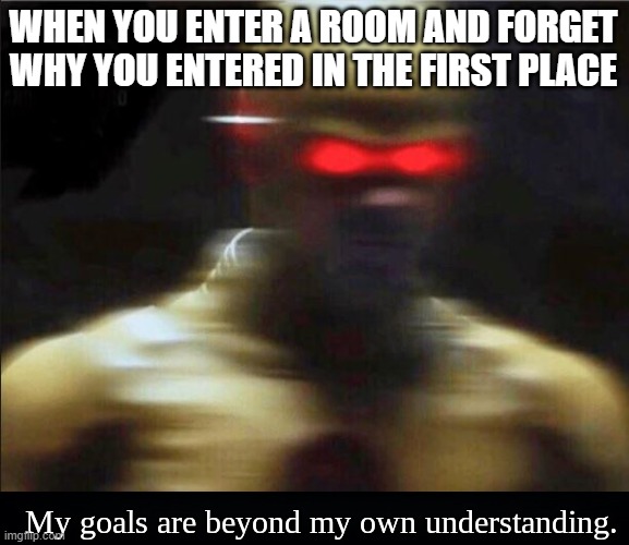 often happens to me... | WHEN YOU ENTER A ROOM AND FORGET WHY YOU ENTERED IN THE FIRST PLACE | image tagged in my goals are beyond my own understanding | made w/ Imgflip meme maker