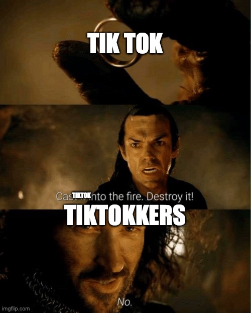 Tiktok must die | TIK TOK; TIKTOK; TIKTOKKERS | image tagged in cast it in the fire | made w/ Imgflip meme maker