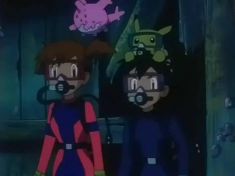 High Quality Ash and misty and pikachu scuba diving Blank Meme Template