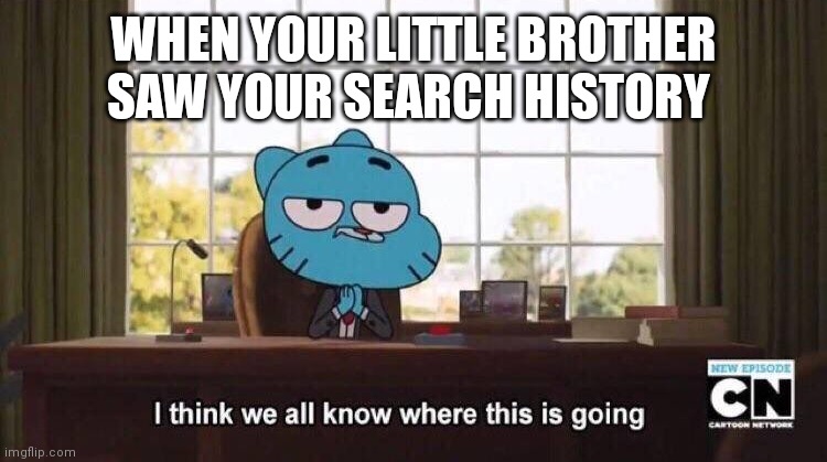 I think we all know where this is going | WHEN YOUR LITTLE BROTHER SAW YOUR SEARCH HISTORY | image tagged in i think we all know where this is going,search history,little brother | made w/ Imgflip meme maker
