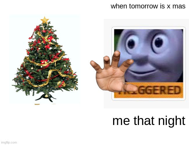 told you xmas meme | when tomorrow is x mas; me that night | image tagged in memes | made w/ Imgflip meme maker