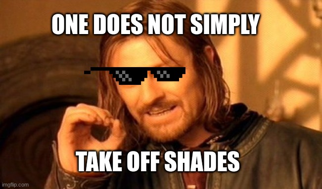 One Does Not Simply | ONE DOES NOT SIMPLY; TAKE OFF SHADES | image tagged in memes | made w/ Imgflip meme maker