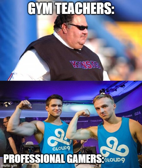lol | GYM TEACHERS:; PROFESSIONAL GAMERS: | image tagged in so true memes | made w/ Imgflip meme maker