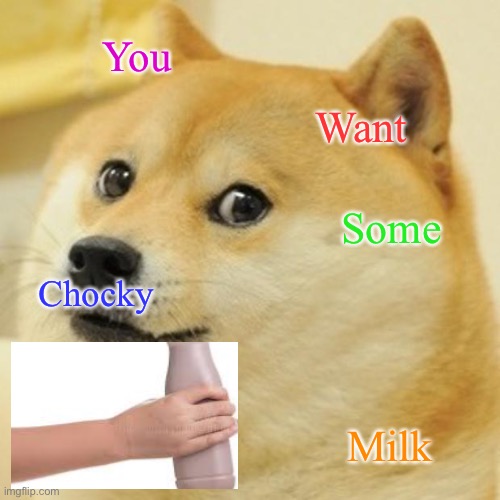 Doge | You; Want; Some; Chocky; Milk | image tagged in memes,doge,choccy milk,kermit the frog,jimmy neutron,carl wheezer | made w/ Imgflip meme maker