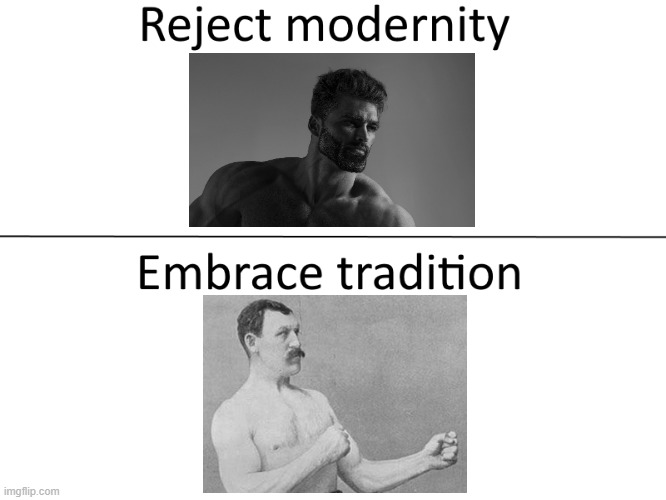 unpopular opinion ratio hot take you're* | image tagged in reject modernity embrace tradition,giga chad,chad,boxer,barney will eat all of your delectable biscuits | made w/ Imgflip meme maker