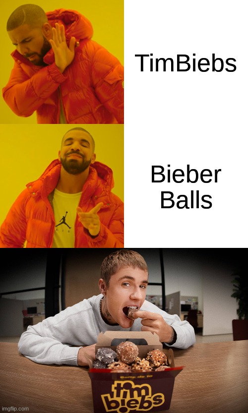 Which one? | TimBiebs; Bieber Balls | image tagged in memes,drake hotline bling | made w/ Imgflip meme maker