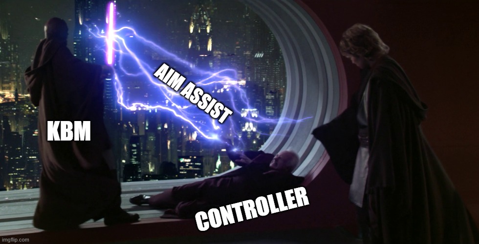 controller vs keyboard | AIM ASSIST; KBM; CONTROLLER | image tagged in warzone | made w/ Imgflip meme maker