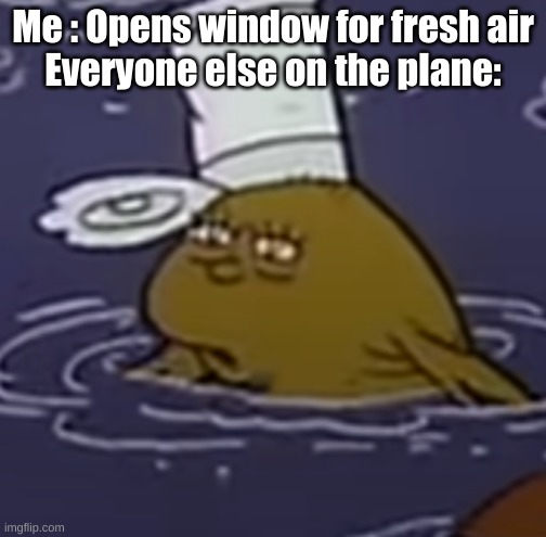 The start of a new meme begins | Me : Opens window for fresh air

Everyone else on the plane: | image tagged in lorax fish | made w/ Imgflip meme maker