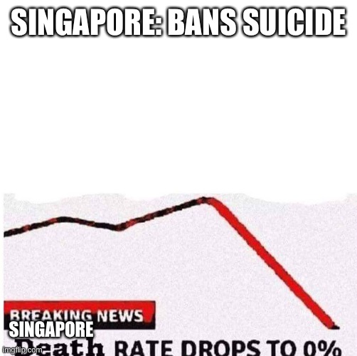 What are they gonna do? Stop em? | SINGAPORE: BANS SUICIDE; SINGAPORE | image tagged in death rate drops to 0 | made w/ Imgflip meme maker