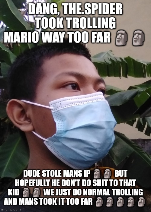 DANG, THE.SPIDER TOOK TROLLING MARIO WAY TOO FAR 🗿🗿; DUDE STOLE MANS IP 🗿🗿 BUT HOPEFULLY HE DON'T DO SHIT TO THAT KID 🗿🗿 WE JUST DO NORMAL TROLLING AND MANS TOOK IT TOO FAR 🗿🗿🗿🗿🗿 | image tagged in akifhaziq | made w/ Imgflip meme maker