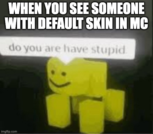 do you are have stupid | WHEN YOU SEE SOMEONE WITH DEFAULT SKIN IN MC | image tagged in do you are have stupid | made w/ Imgflip meme maker