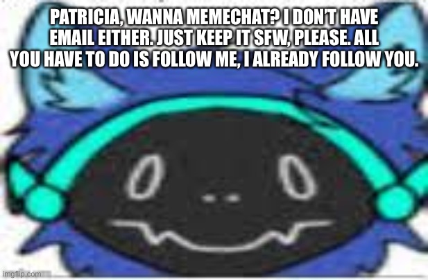 :3 it’s completely optional. I am also a gay furry. | PATRICIA, WANNA MEMECHAT? I DON’T HAVE EMAIL EITHER. JUST KEEP IT SFW, PLEASE. ALL YOU HAVE TO DO IS FOLLOW ME, I ALREADY FOLLOW YOU. | image tagged in protogen peek,memechat | made w/ Imgflip meme maker